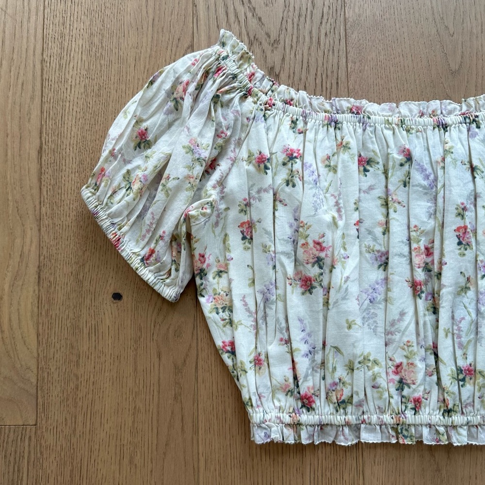 Polo Ralph Lauren Floral Cotton Cropped Top in Watercolor Landscape - Picture 3 of 13